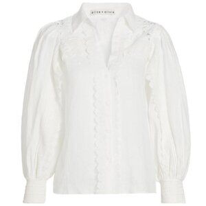 Alice + Olivia Linen Lace-Paneled Blouse